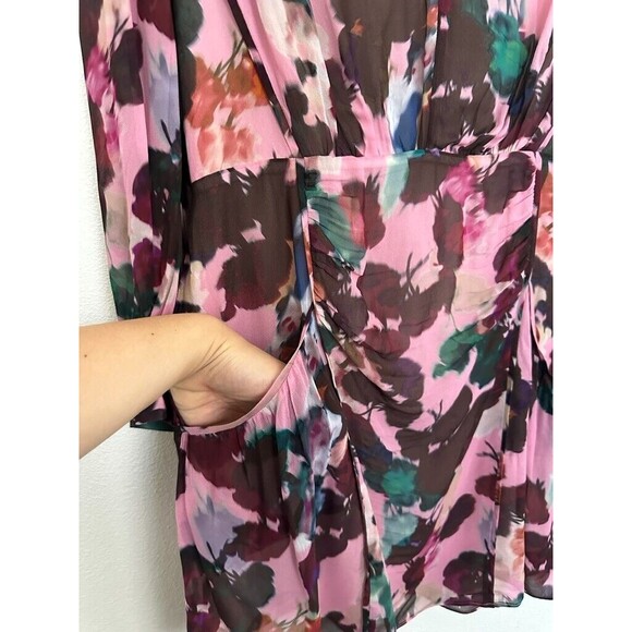 NEW REISS Josephine Floral Mini Dress Lined Open Back Pink Womens 8 - Picture 8 of 16